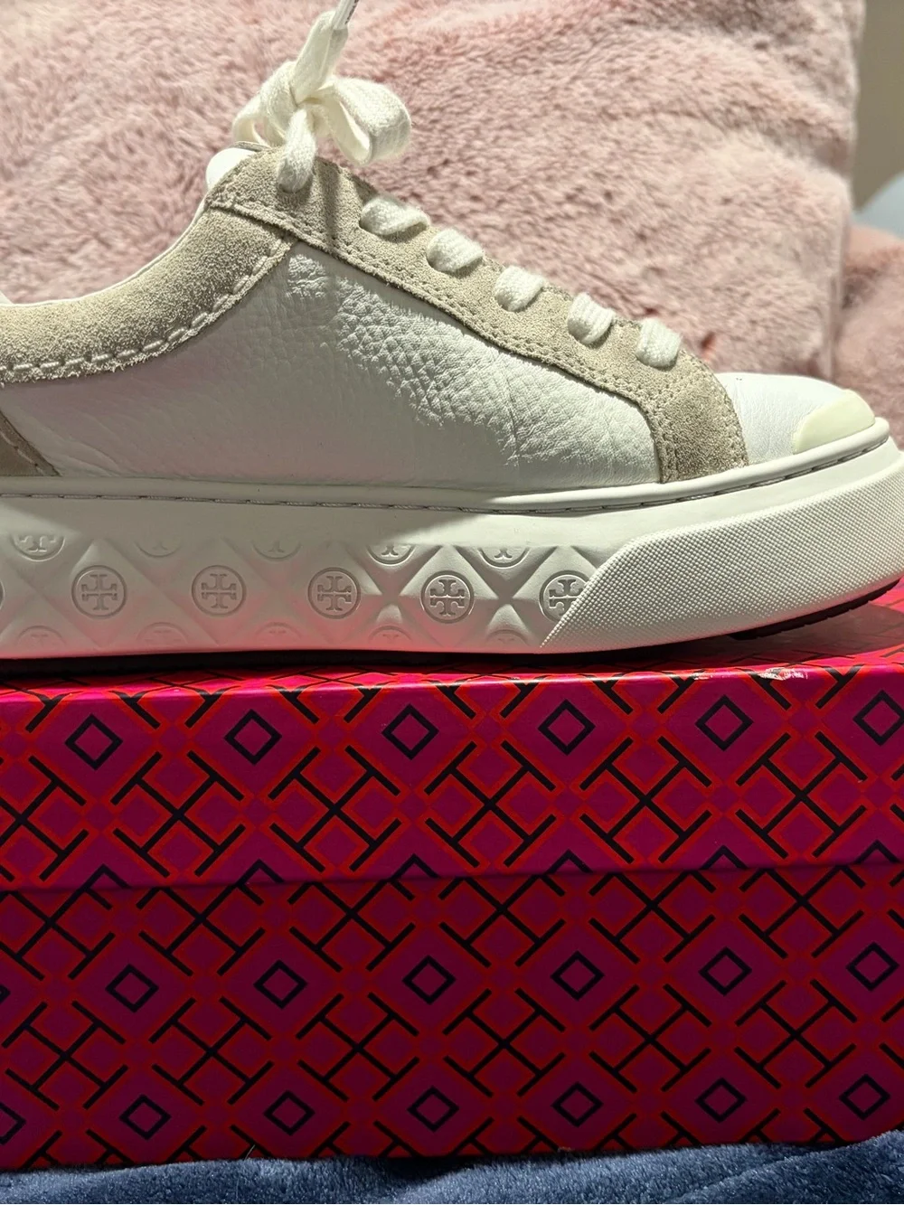 Tory Burch White Platform Sneakers with Black Heel Detail
